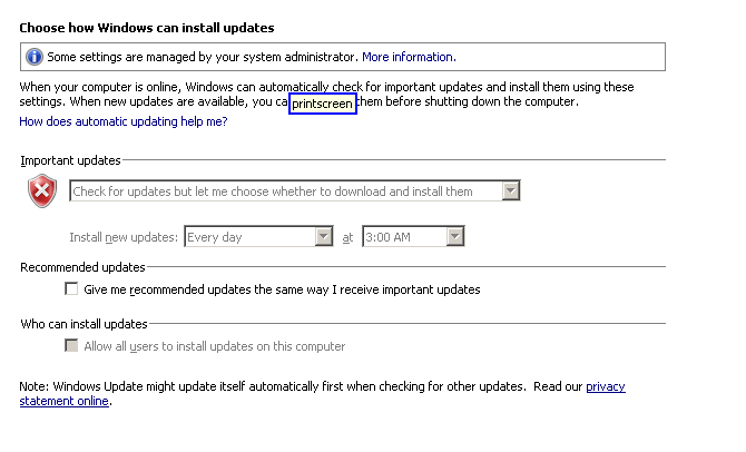 Windows updates managed by system administrator windows 7